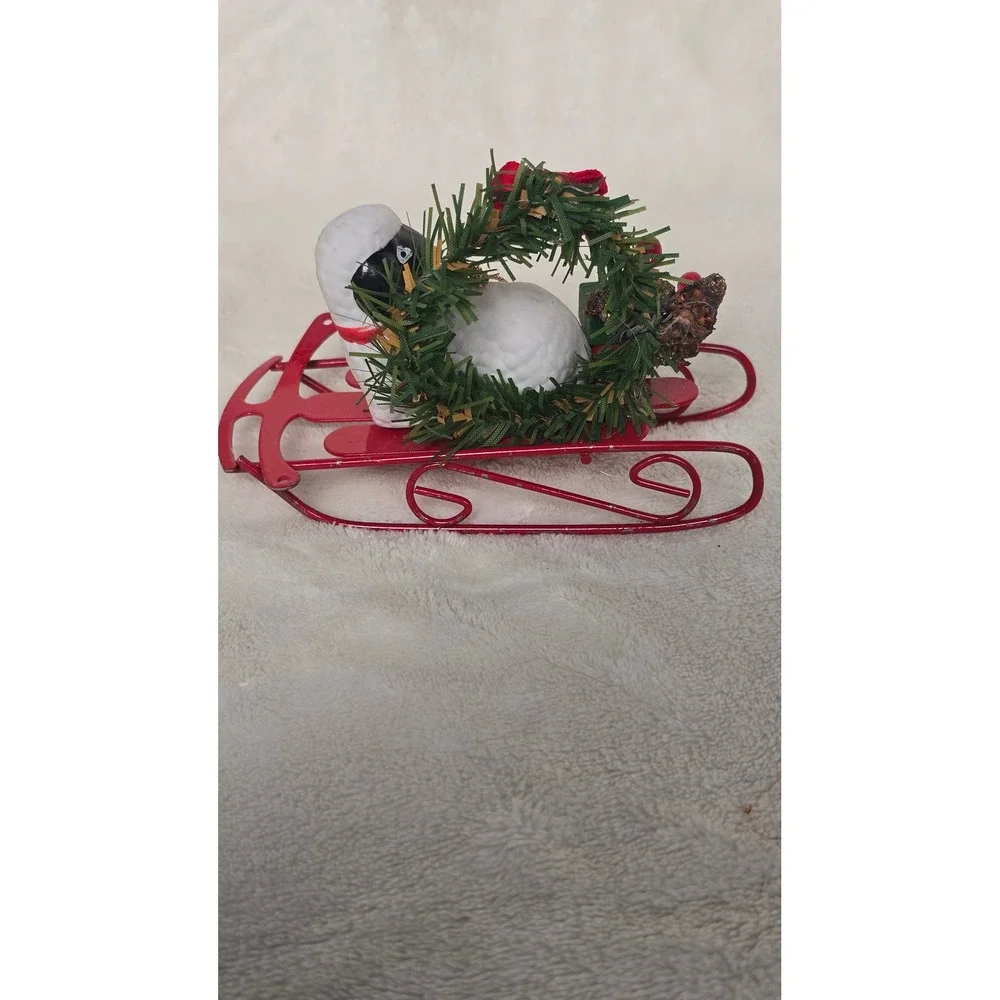 Vintage Style Sheep on Red Metal Sled Christmas Ornament Wreath & Gifts Accent